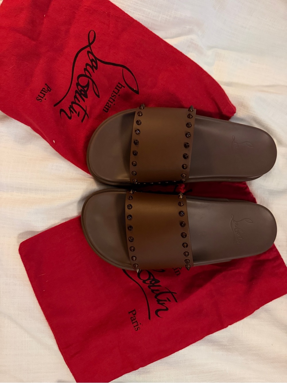 Christian Louboutin Brown Studded Men’s Slide Sandals